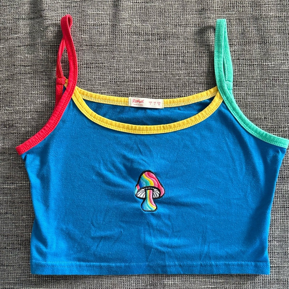 Colorful Crop Top with Mushroom Design